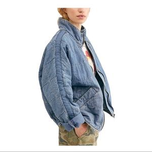 FREE PEOPLE DOLMAN QUILTED DENIM JACKET NWOT XL